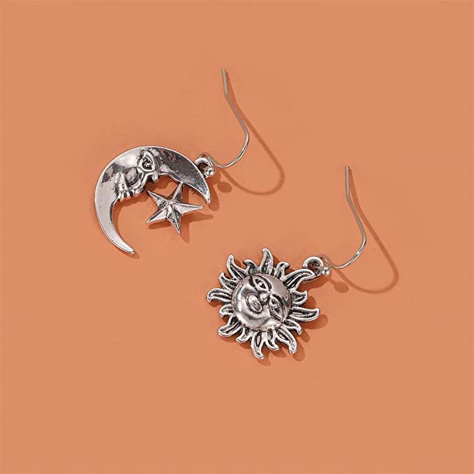 Sun, Man in the Moon Earrings, Asymmetrical