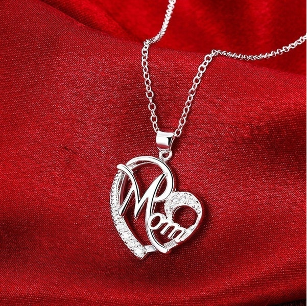 Mom with Heart Crystal Necklace