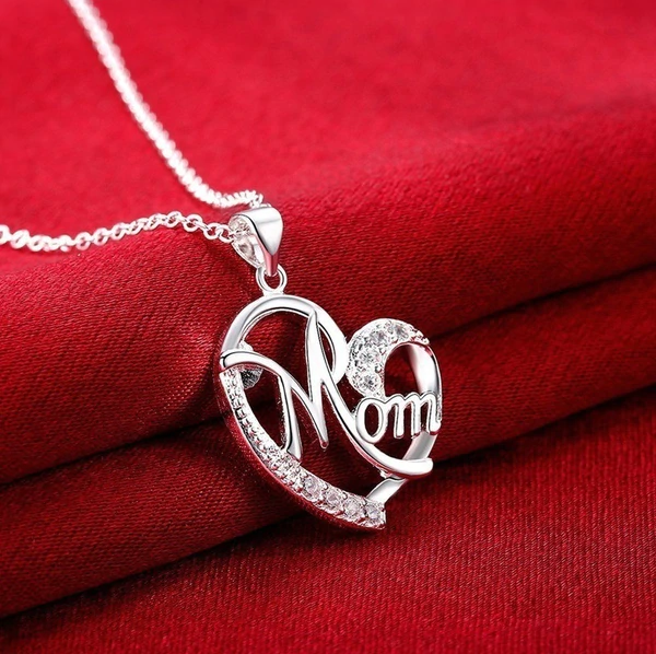 Mom with Heart Crystal Necklace