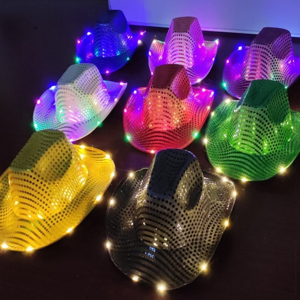 Sequin Light Up LED Flashing Cowboy Hat with Sequins LEDS, Cowgirl, Western