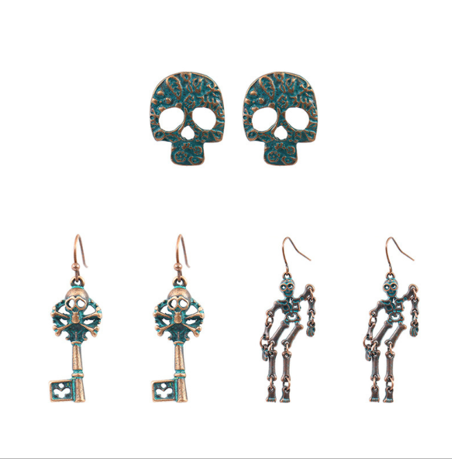 3 Pairs Set of Skeleton, Skull Earrings