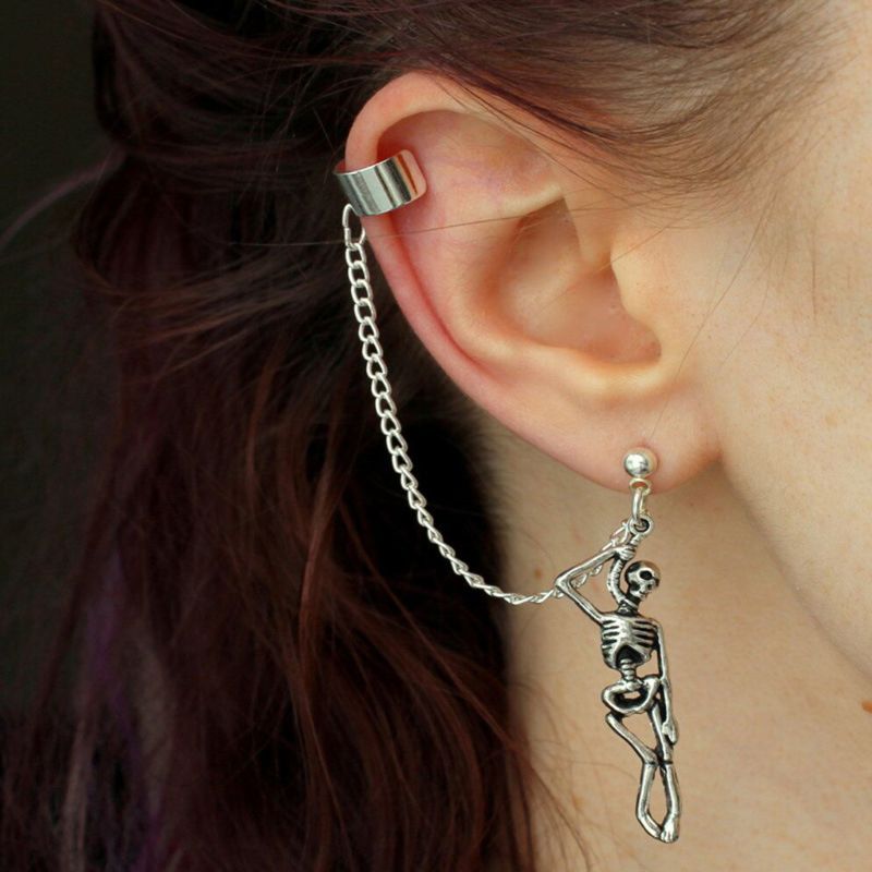 Skeleton Chain Earrings w/ Ear Cuff