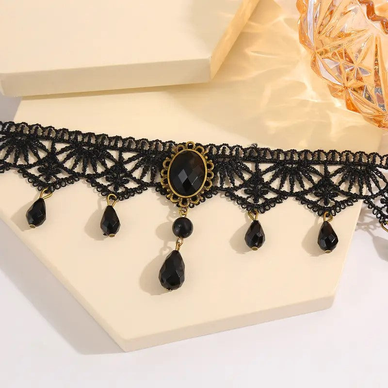 Black Lace Jewel Choker Necklace