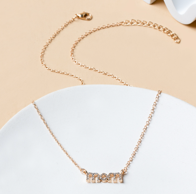 mom Crystal Necklace - Gold
