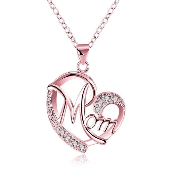 Mom with Heart Crystal Necklace