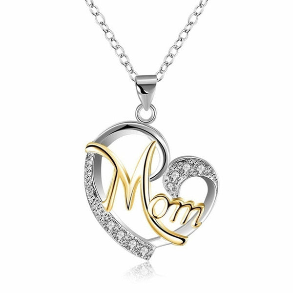 Mom with Heart Crystal Necklace