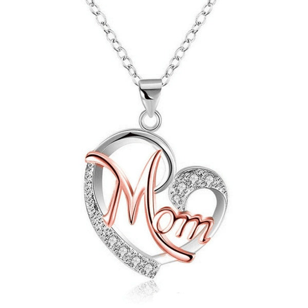 Mom with Heart Crystal Necklace