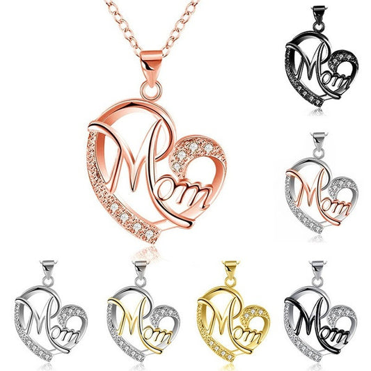 Mom with Heart Crystal Necklace