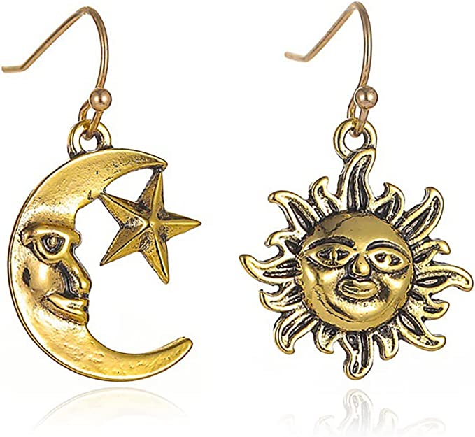 Sun, Man in the Moon Earrings, Asymmetrical
