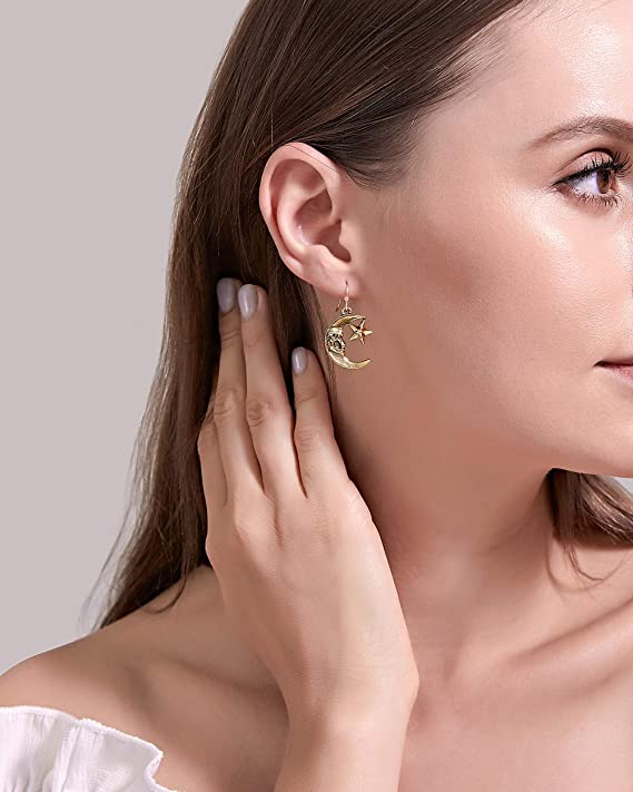 Sun, Man in the Moon Earrings, Asymmetrical