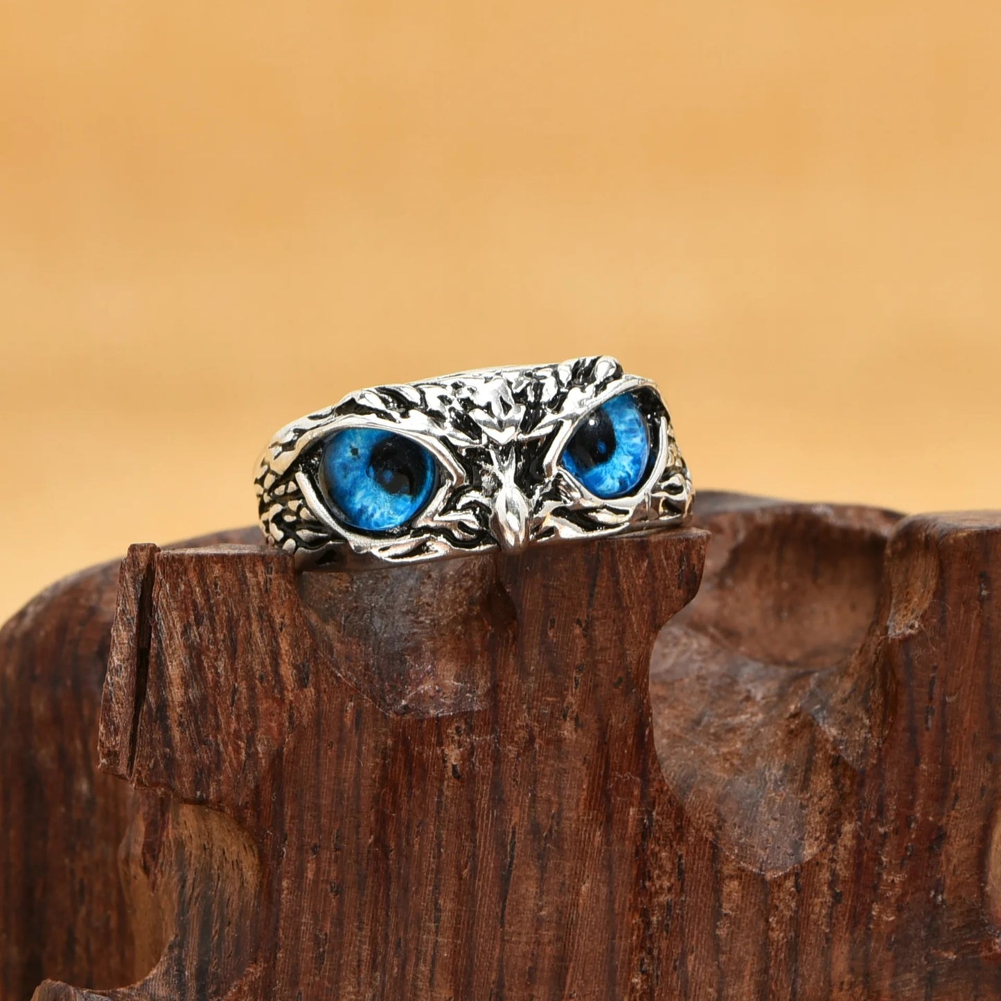 Cute Owl Blue Eye Silver Ring