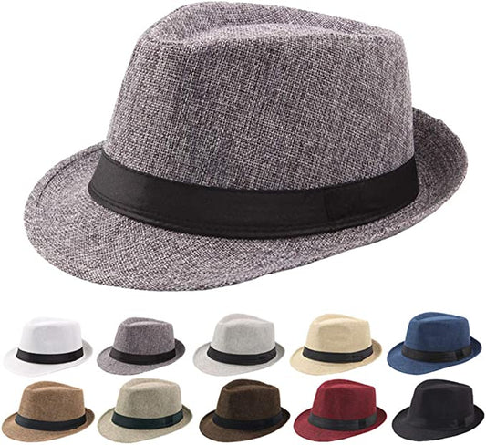 Fedora Hat, Straw Trilby Cuban Sun Cap Panama Short Brim Floral