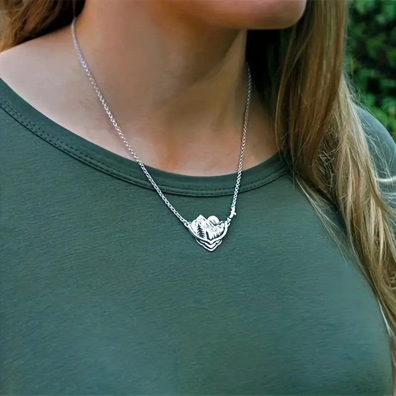 Mountain Range w/ Sun & Trees Necklace
