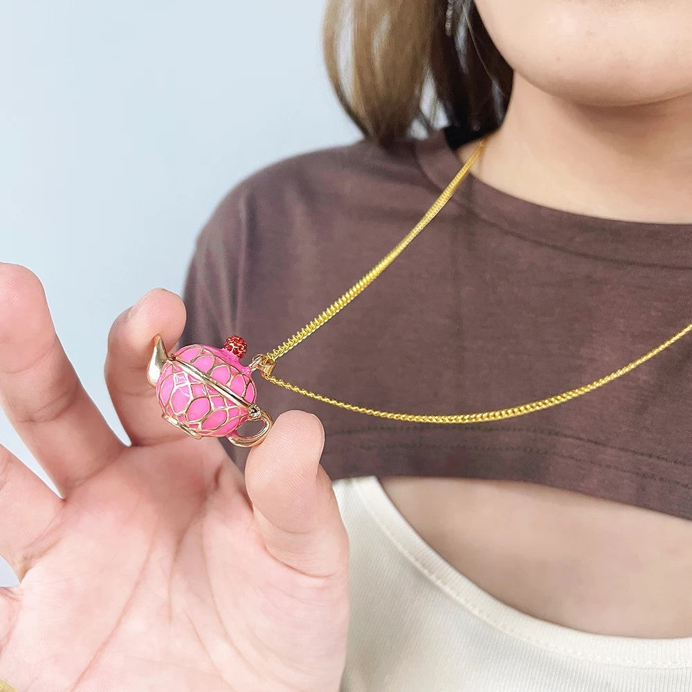 Pink & Gold Teapot Locket Necklace