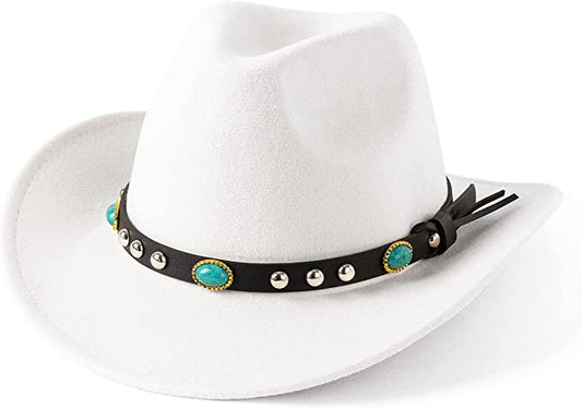 Western Cowboy, Cowgirl Hat, Turquoise Strap, Men Women Retro Wide Brim