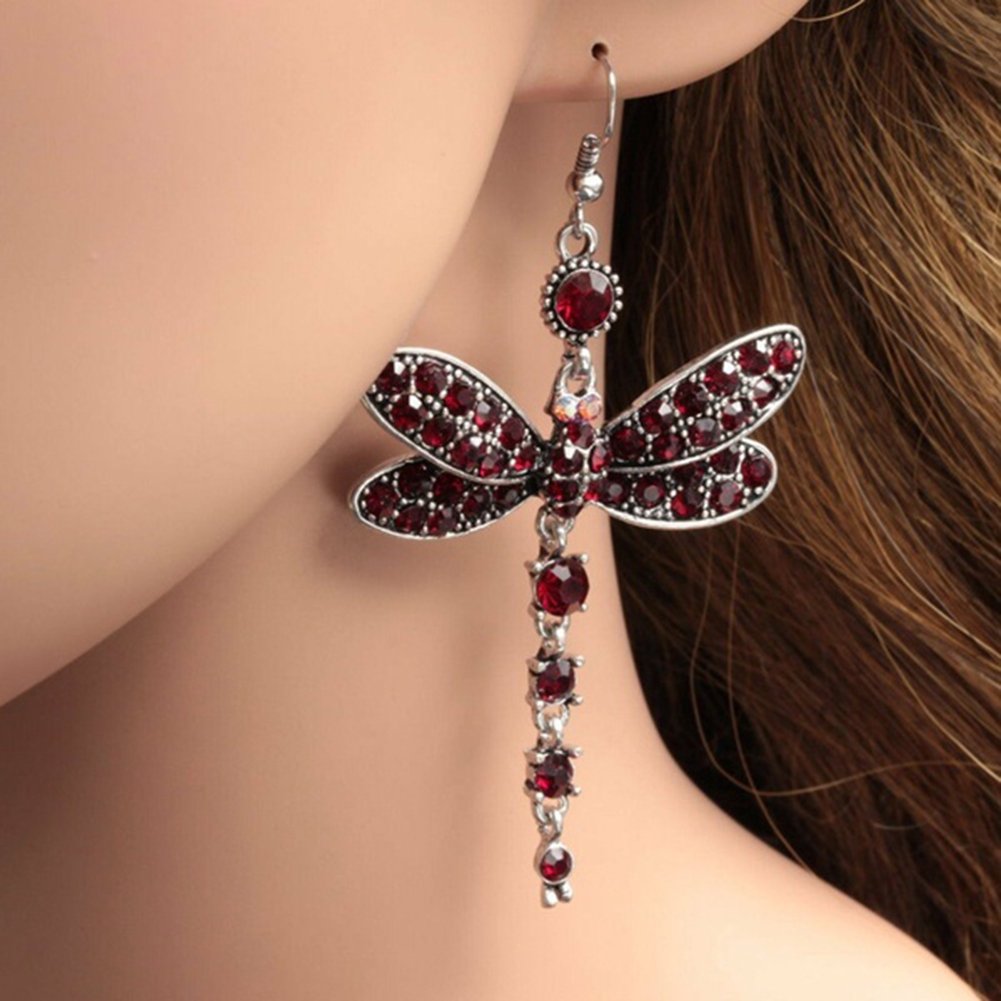 Colorful Crystal Dragonfly Dangle Earrings