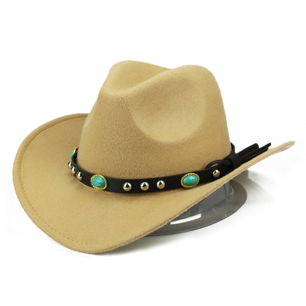 Western Cowboy, Cowgirl Hat, Turquoise Strap, Men Women Retro Wide Brim
