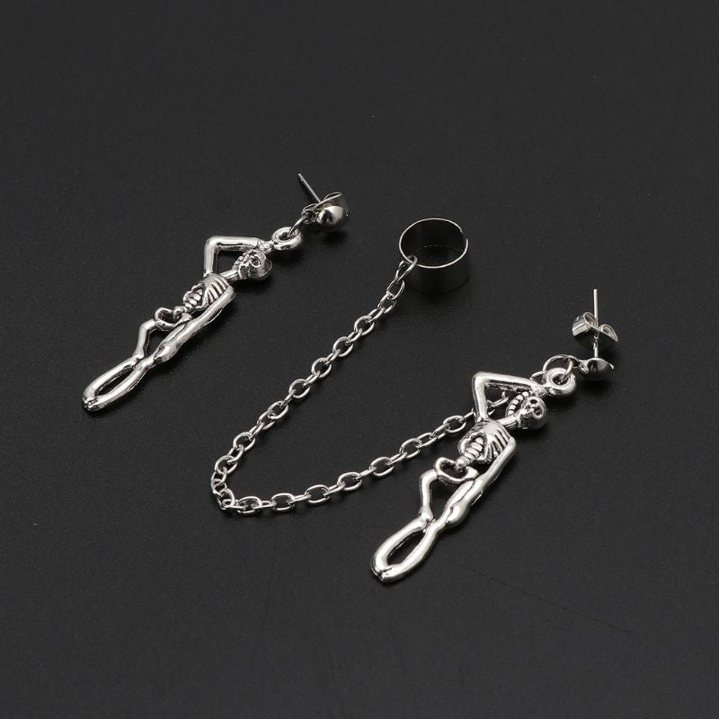Skeleton Chain Earrings w/ Ear Cuff