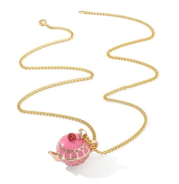 Pink & Gold Teapot Locket Necklace