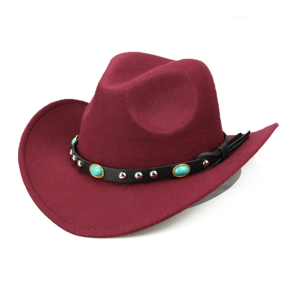 Western Cowboy, Cowgirl Hat, Turquoise Strap, Men Women Retro Wide Brim