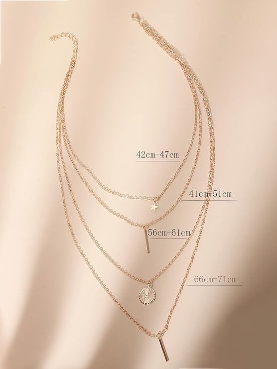 Multi (Four) Layer Long Chain Pendant Choker Necklace Jewelry - Boho Women Gold