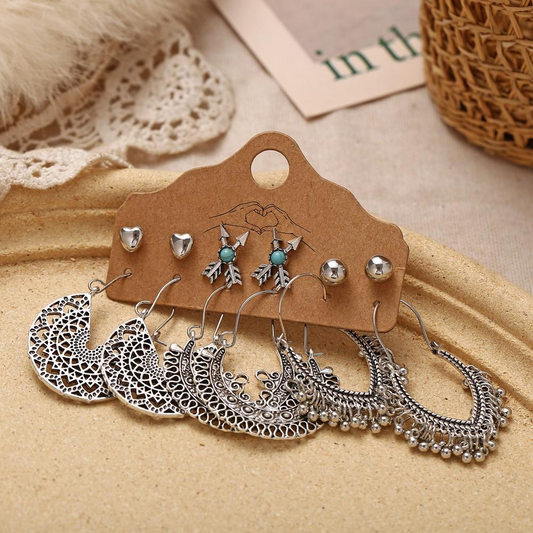 6 Piece Silver Boho Earring Set