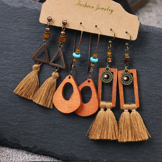 Orange Wooden Boho Earring Set