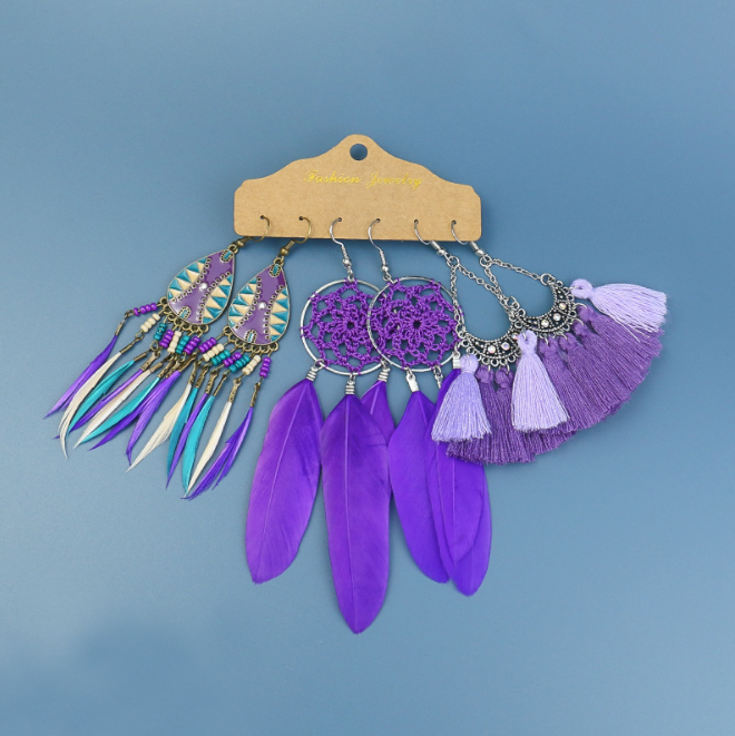Purple Boho Earring Set