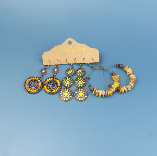 Yellow Boho Earring Set