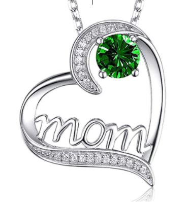 Silver Mom Necklace with Crystal