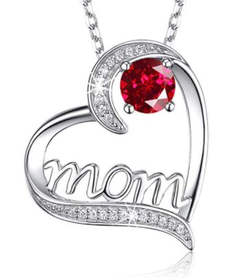 Silver Mom Necklace with Crystal