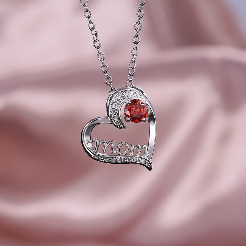 Silver Mom Necklace with Crystal