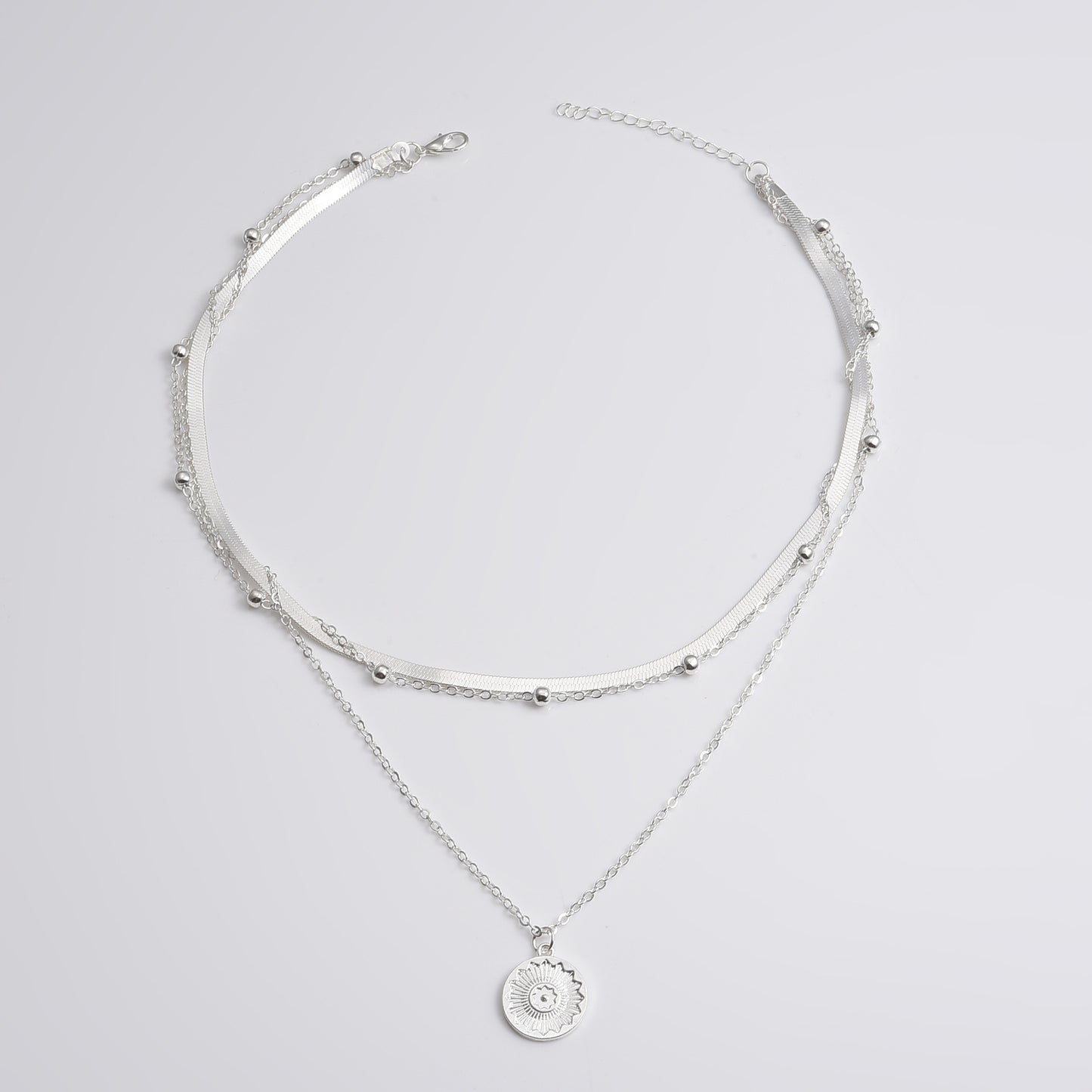 Trendy Silver Women Three Layered Choker Necklace