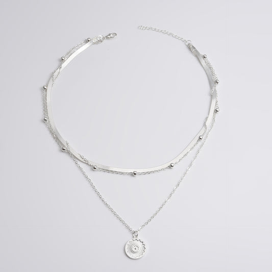 Trendy Silver Women Three Layered Choker Necklace