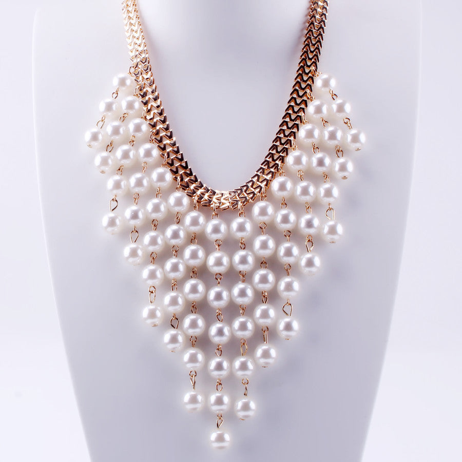 Large White Pearl String, Gold Chain Necklace