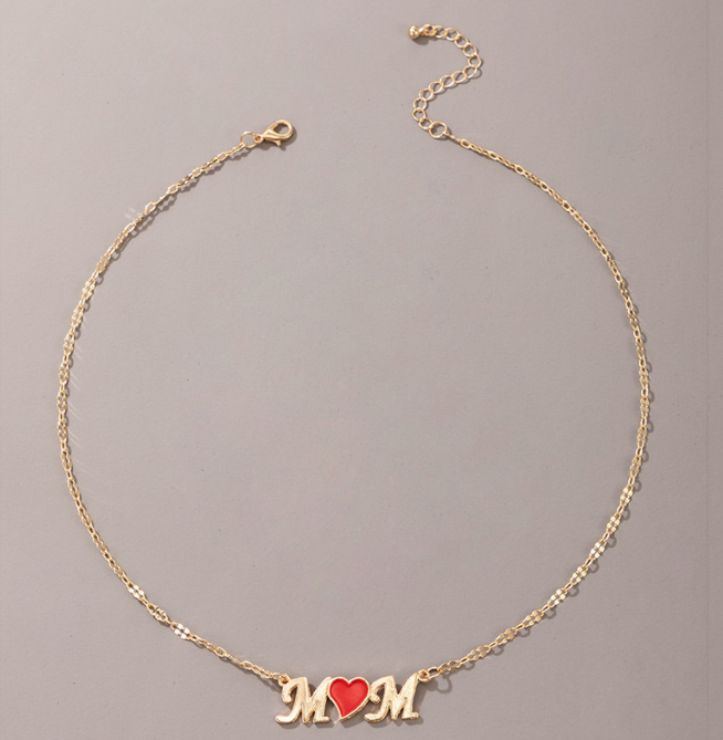 Mom with Red Heart Gold Neckalce