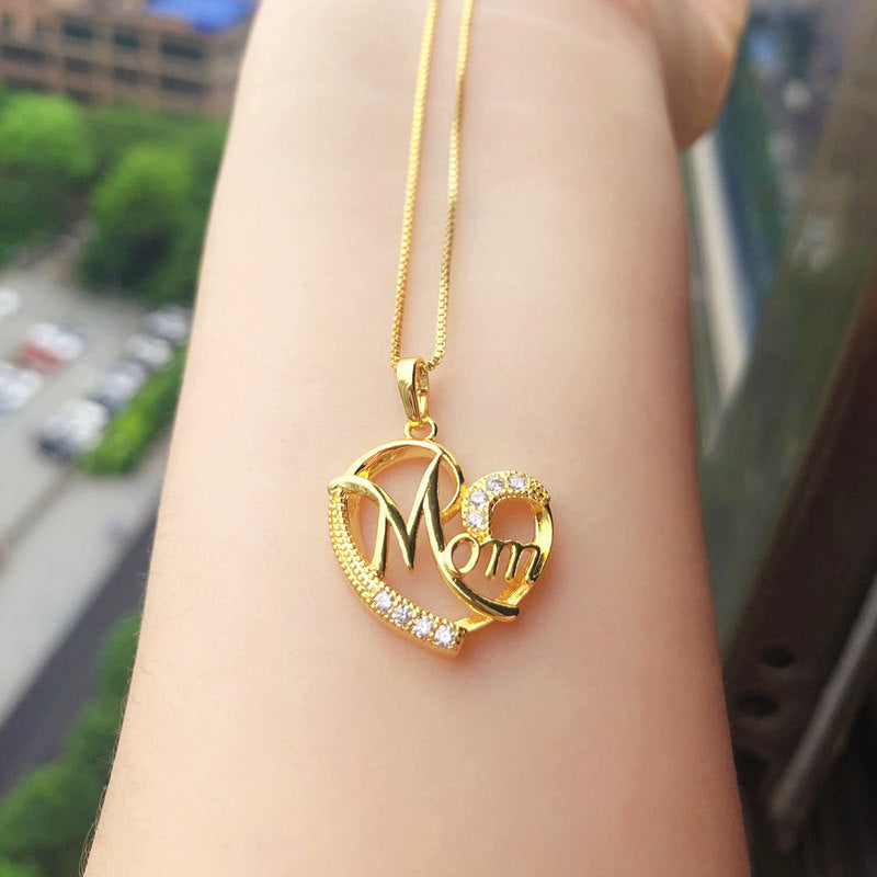 Mom with Heart Crystal Necklace