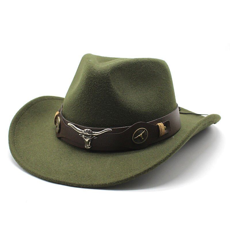 Western Cowboy, Cowgirl Hat, Bull Strap, Men Women Retro Wide Brim