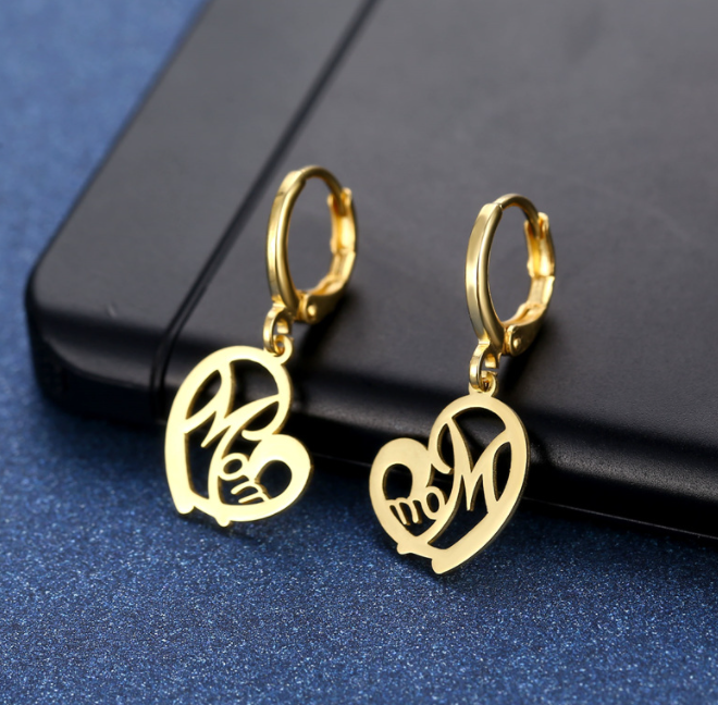 Mom Heart Gold Hoop Earrings