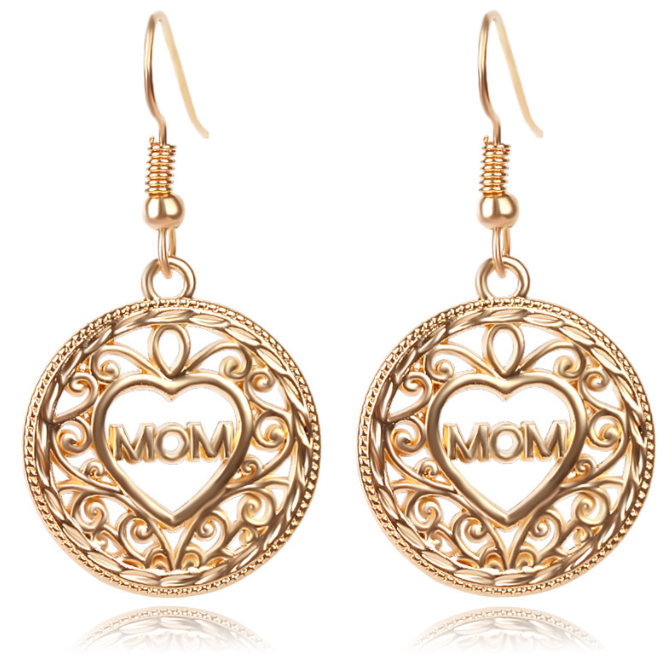 Gold Mom Heart within Circle Earrings