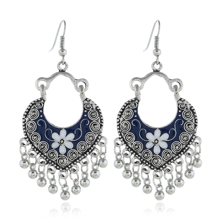 Boho Blue and Silver Dangle Earrings