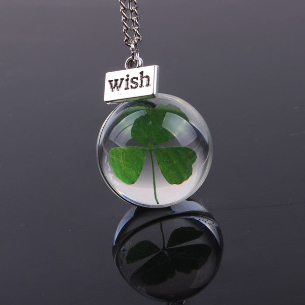 Four (4) Leaf Clover Lucky Necklace, Wish Pendant