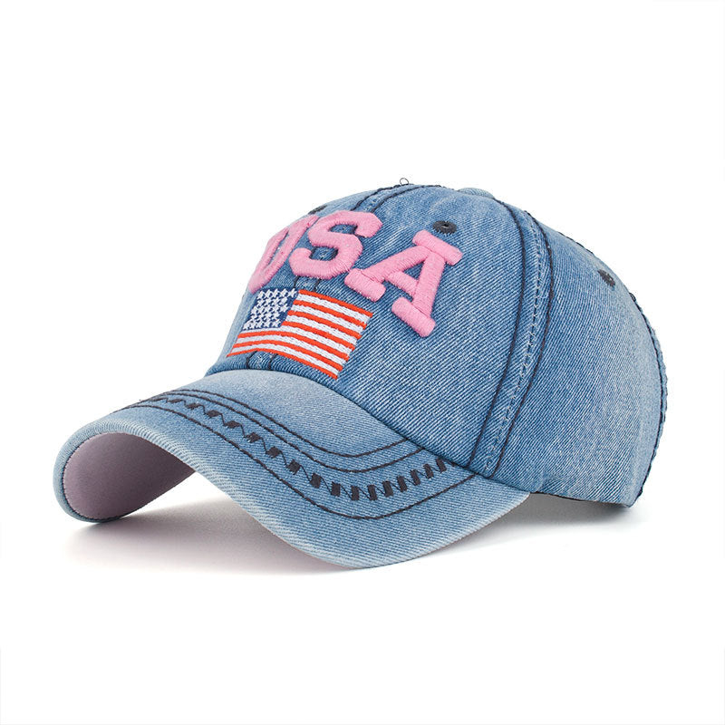 Demin Pink USA American Flag Baseball Cap