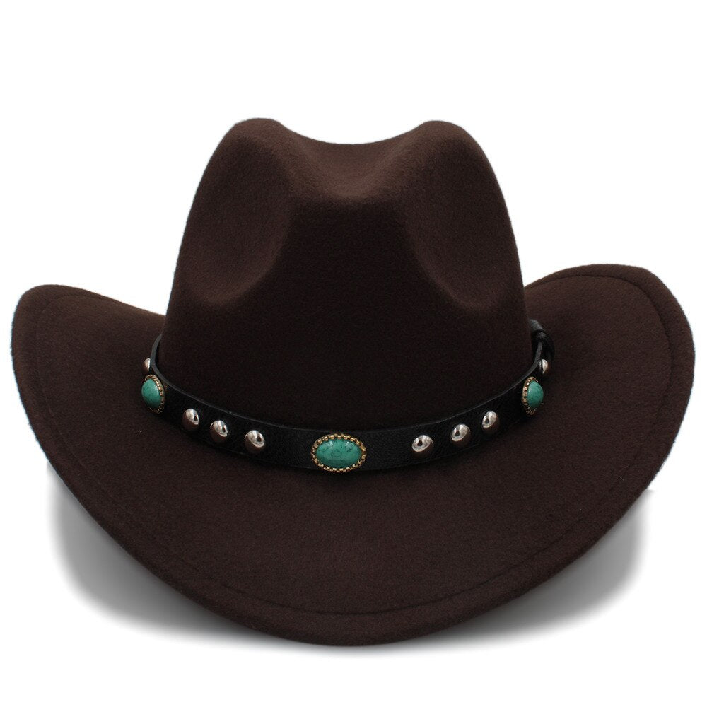 Western Cowboy, Cowgirl Hat, Turquoise Strap, Men Women Retro Wide Brim