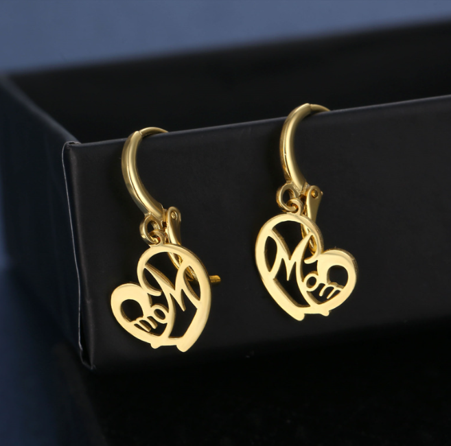Mom Heart Gold Hoop Earrings