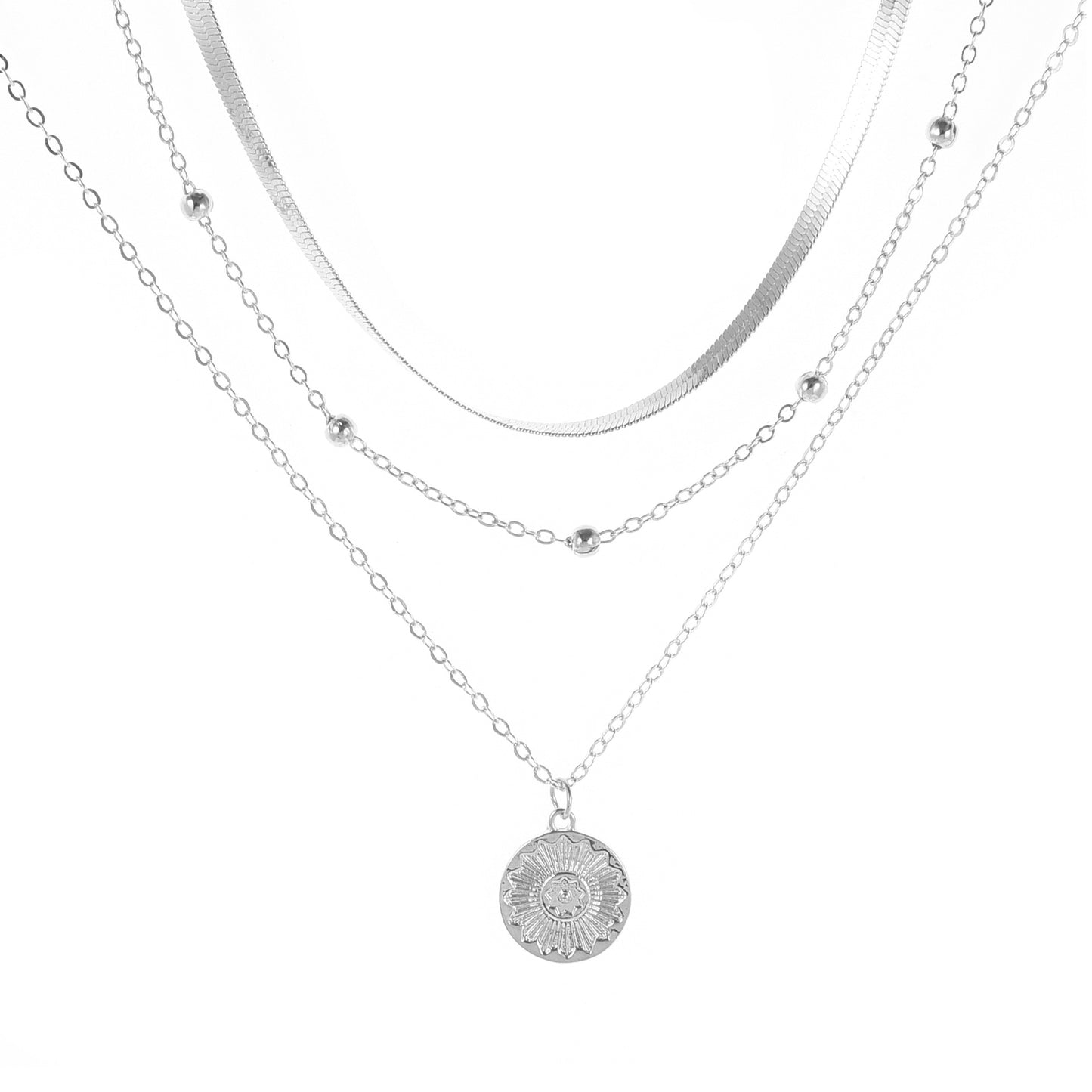 Trendy Silver Women Three Layered Choker Necklace