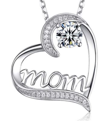 Silver Mom Necklace with Crystal