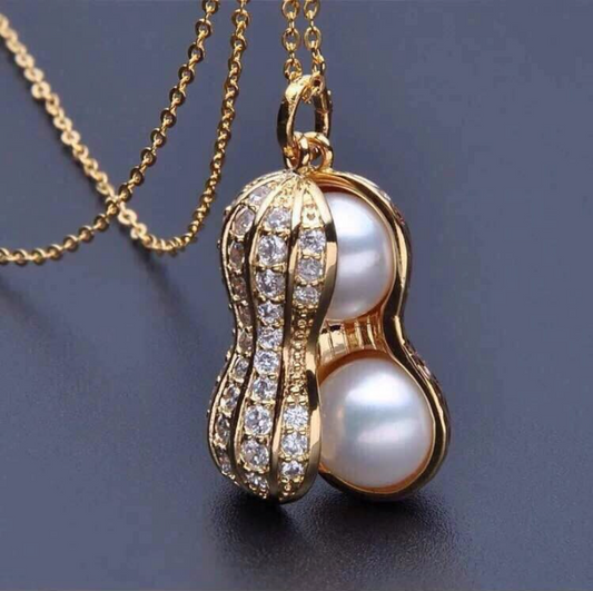 Peanut Pendant Locket Necklace with Pearl Accents