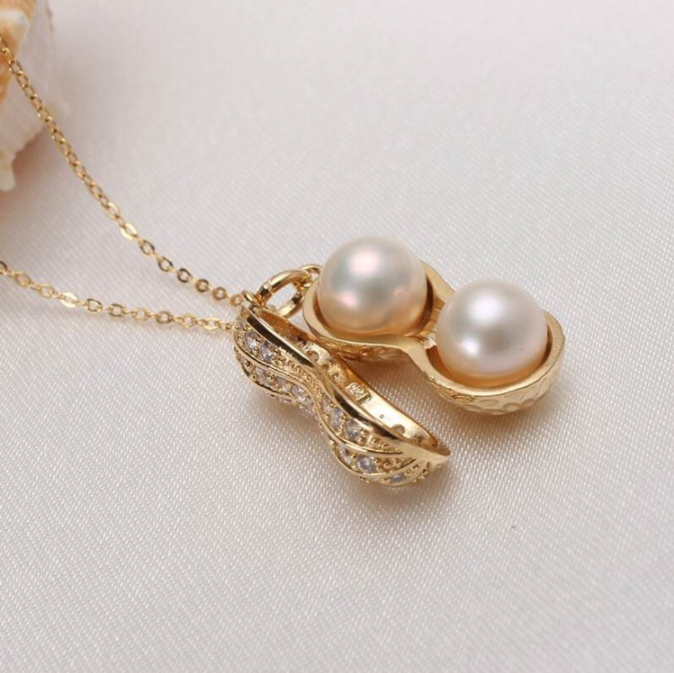 Peanut Pendant Locket Necklace with Pearl Accents