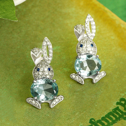 Silver Easter Bunny Earrings with Crystal Egg